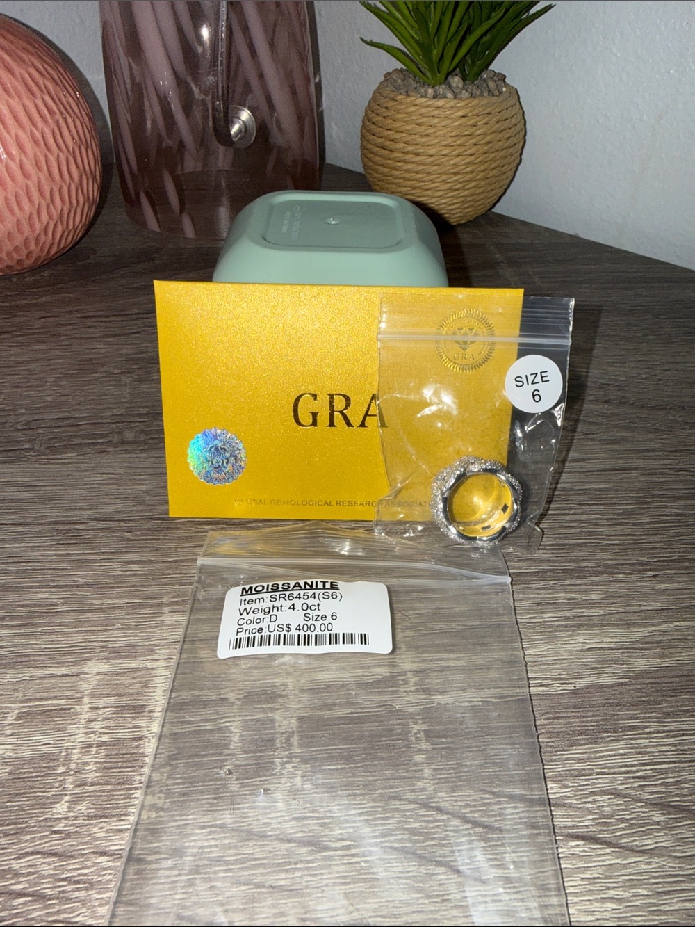 4.0 carat Moissanite ring, size 6.